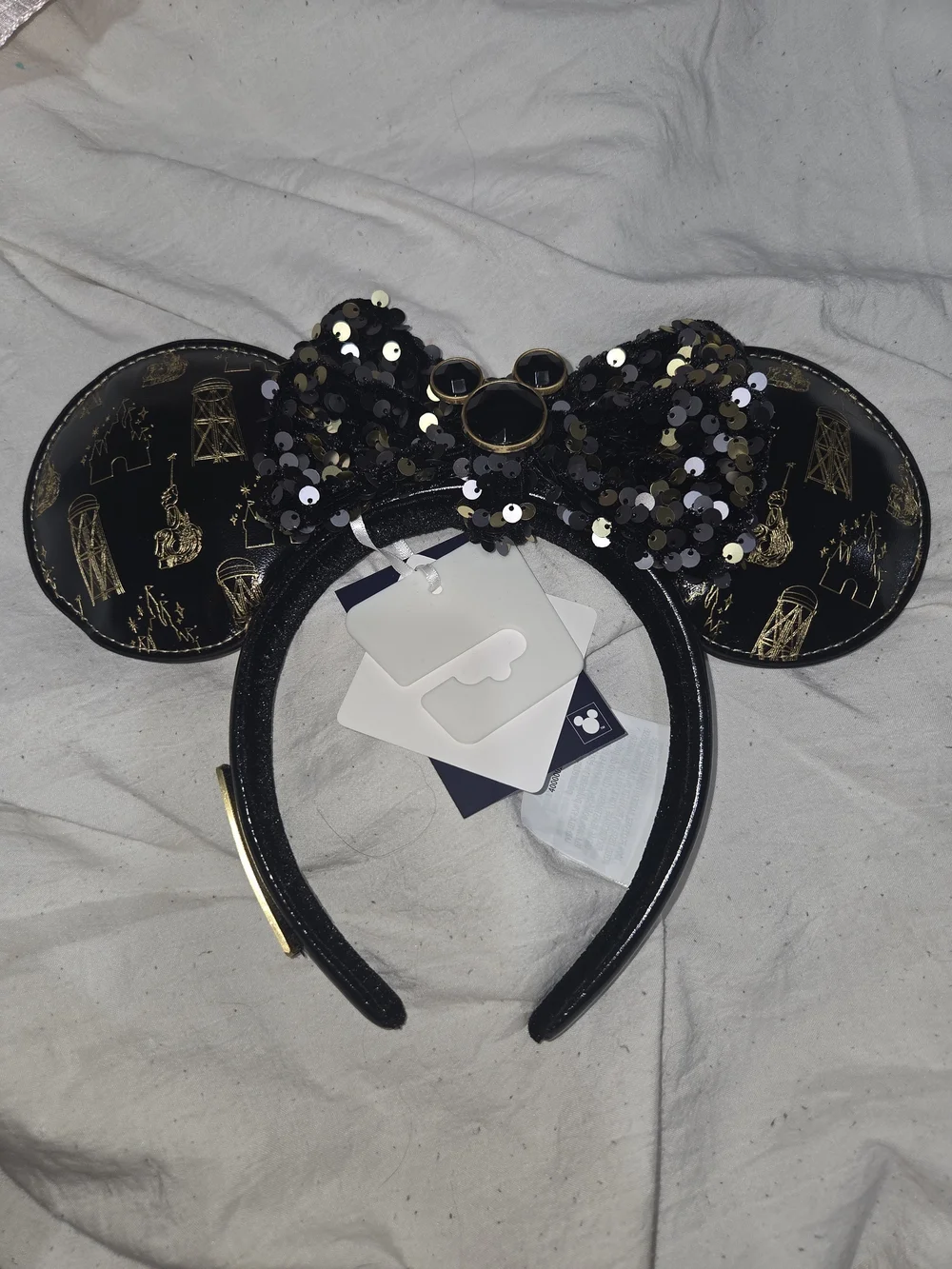 Disney LEGENDS Black and Gold Sequin Minnie Ears Headband with Detachable Bow